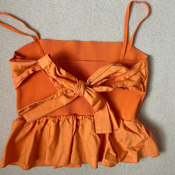Zara Cropped Orange Dainty Top With Tie-able Bow in the Back - Picture 3 of 3
